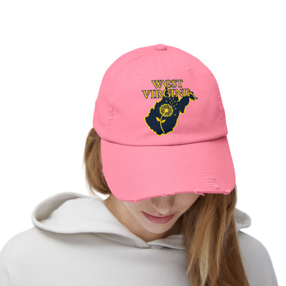 Unisex Distressed Cap | West Virginia Dandelion Design-Nicodemus Studios