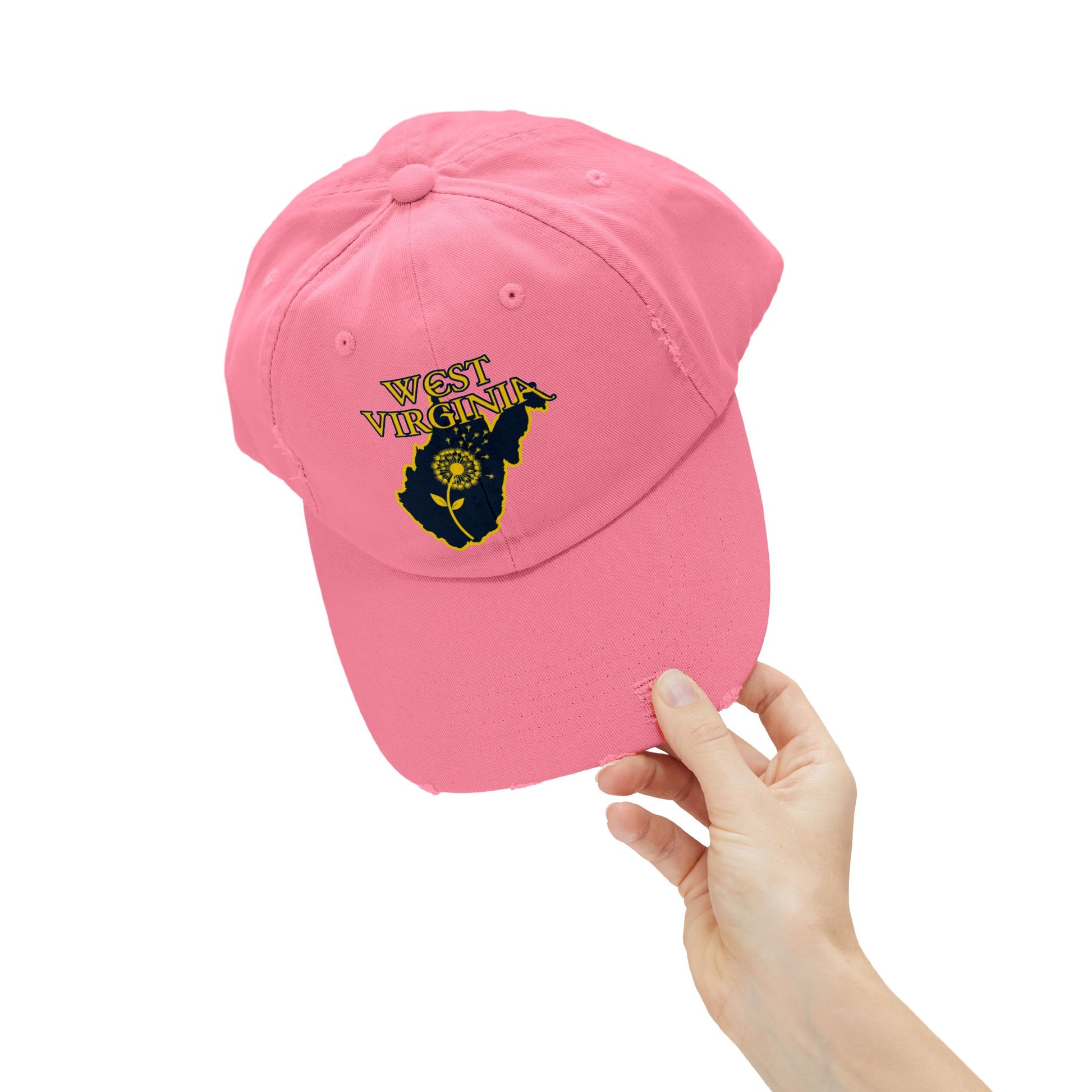 Unisex Distressed Cap | West Virginia Dandelion Design-Nicodemus Studios