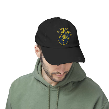 Unisex Distressed Cap | West Virginia Dandelion Design-Nicodemus Studios