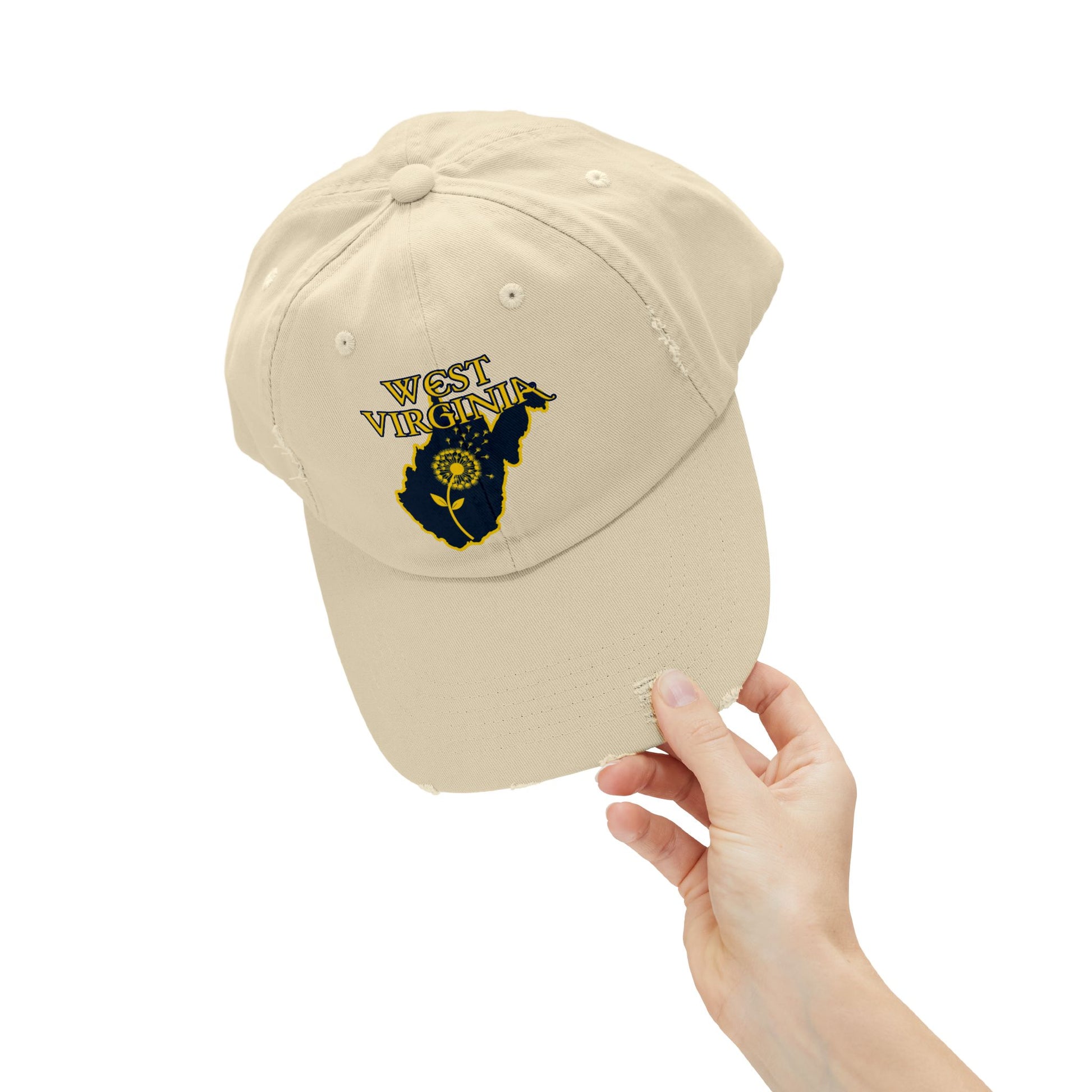 Unisex Distressed Cap | West Virginia Dandelion Design-Nicodemus Studios