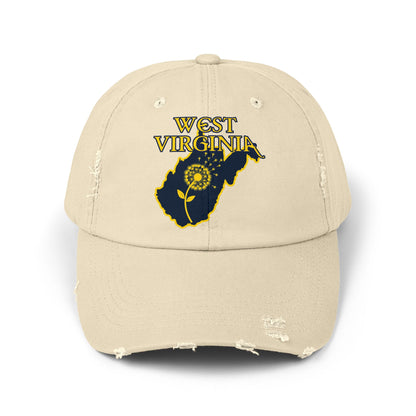 Unisex Distressed Cap | West Virginia Dandelion Design-Stone-One size-Nicodemus Studios