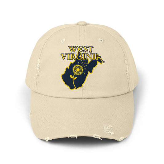 Unisex Distressed Cap | West Virginia Dandelion Design-Stone-One size-Nicodemus Studios