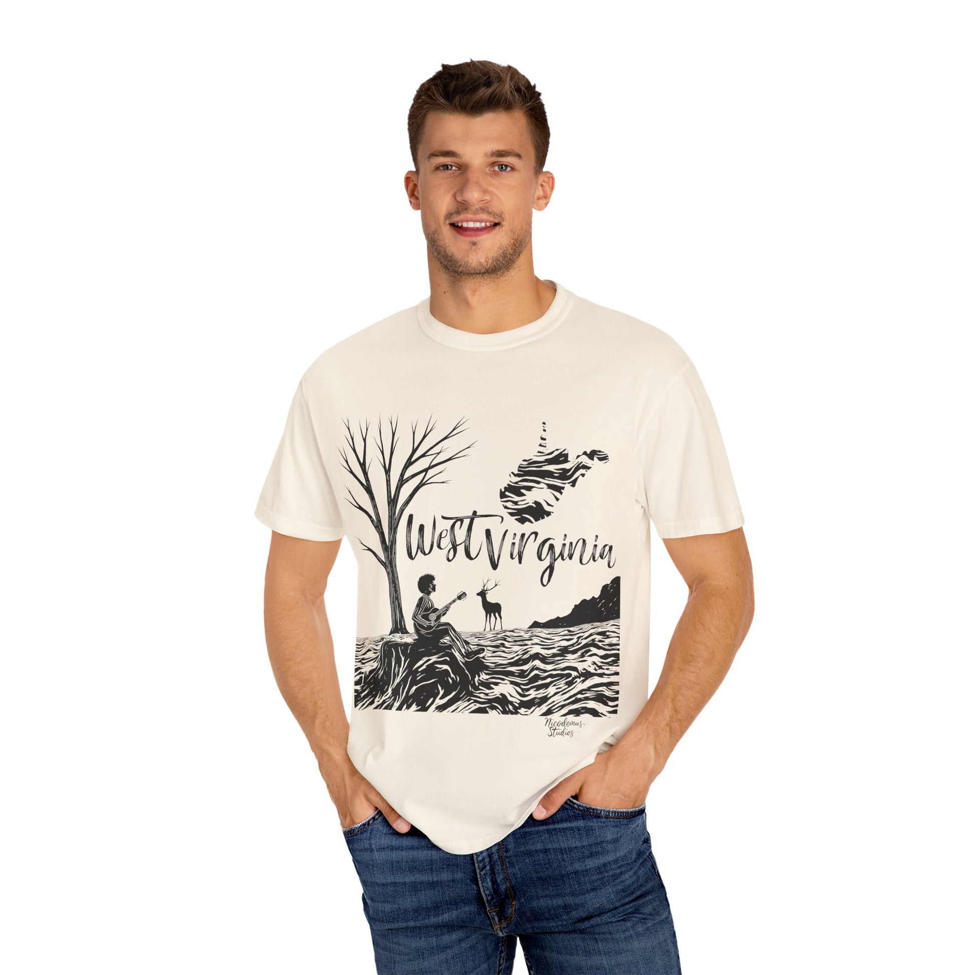 Unisex Garment-Dyed T-shirt | West Virginia Nature Scene-Nicodemus Studios