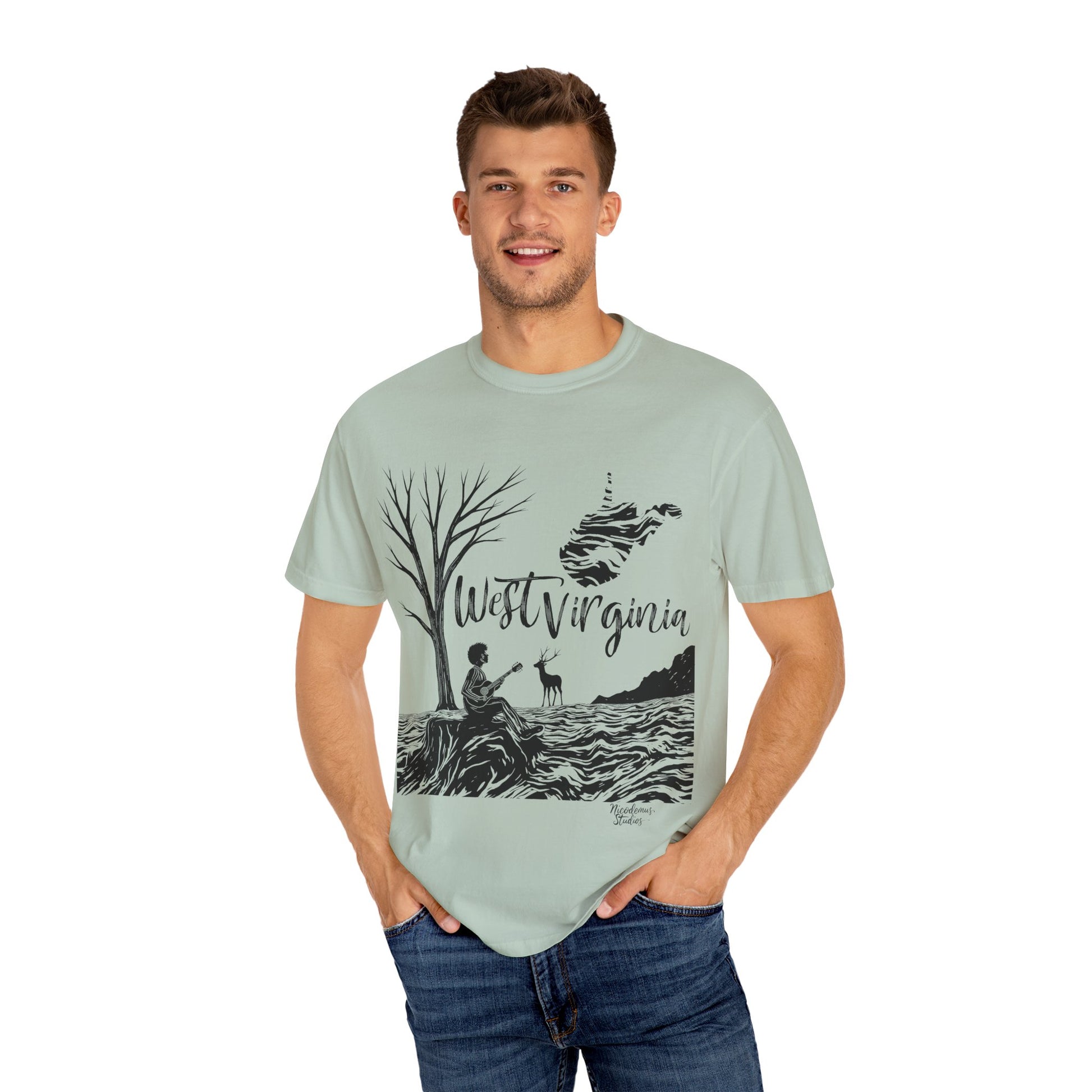 Unisex Garment-Dyed T-shirt | West Virginia Nature Scene-Nicodemus Studios