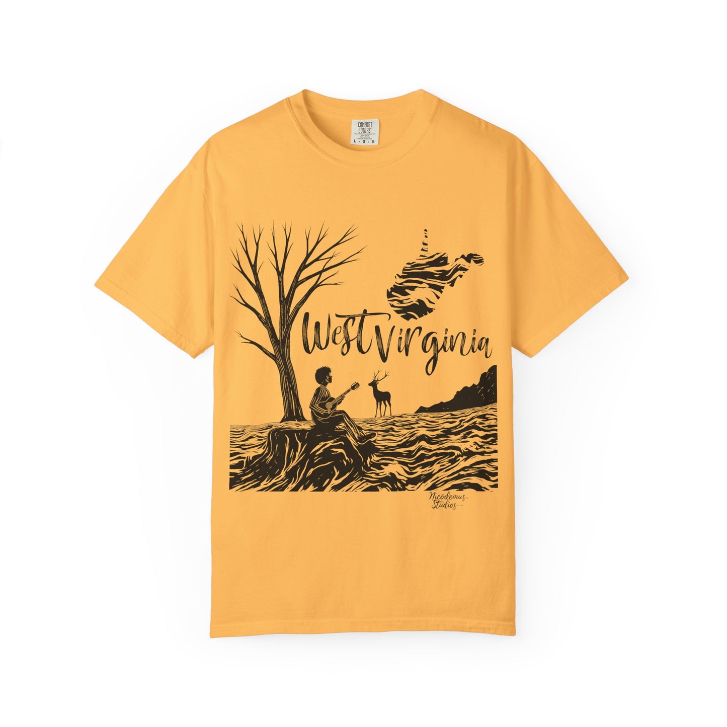 Unisex Garment-Dyed T-shirt | West Virginia Nature Scene-Citrus-S-Nicodemus Studios