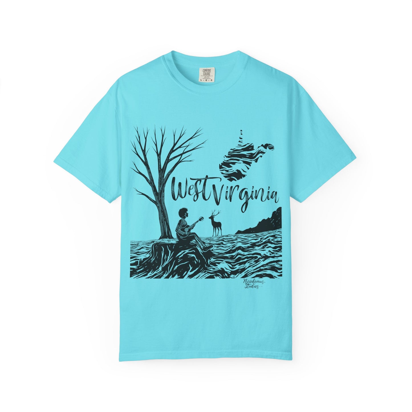 Unisex Garment-Dyed T-shirt | West Virginia Nature Scene-Lagoon Blue-S-Nicodemus Studios