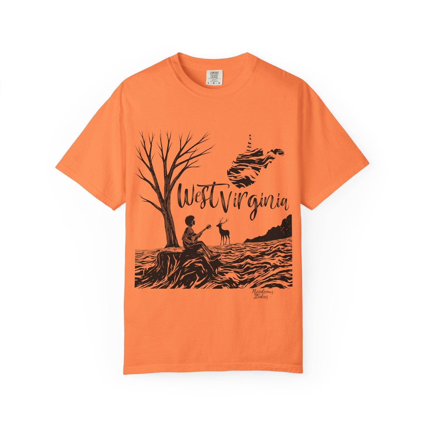 Unisex Garment-Dyed T-shirt | West Virginia Nature Scene-Melon-S-Nicodemus Studios
