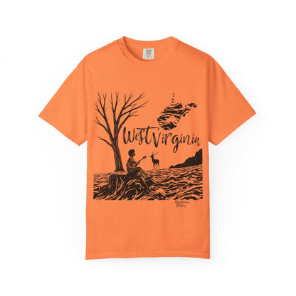 Unisex Garment-Dyed T-shirt | West Virginia Nature Scene-Melon-S-Nicodemus Studios