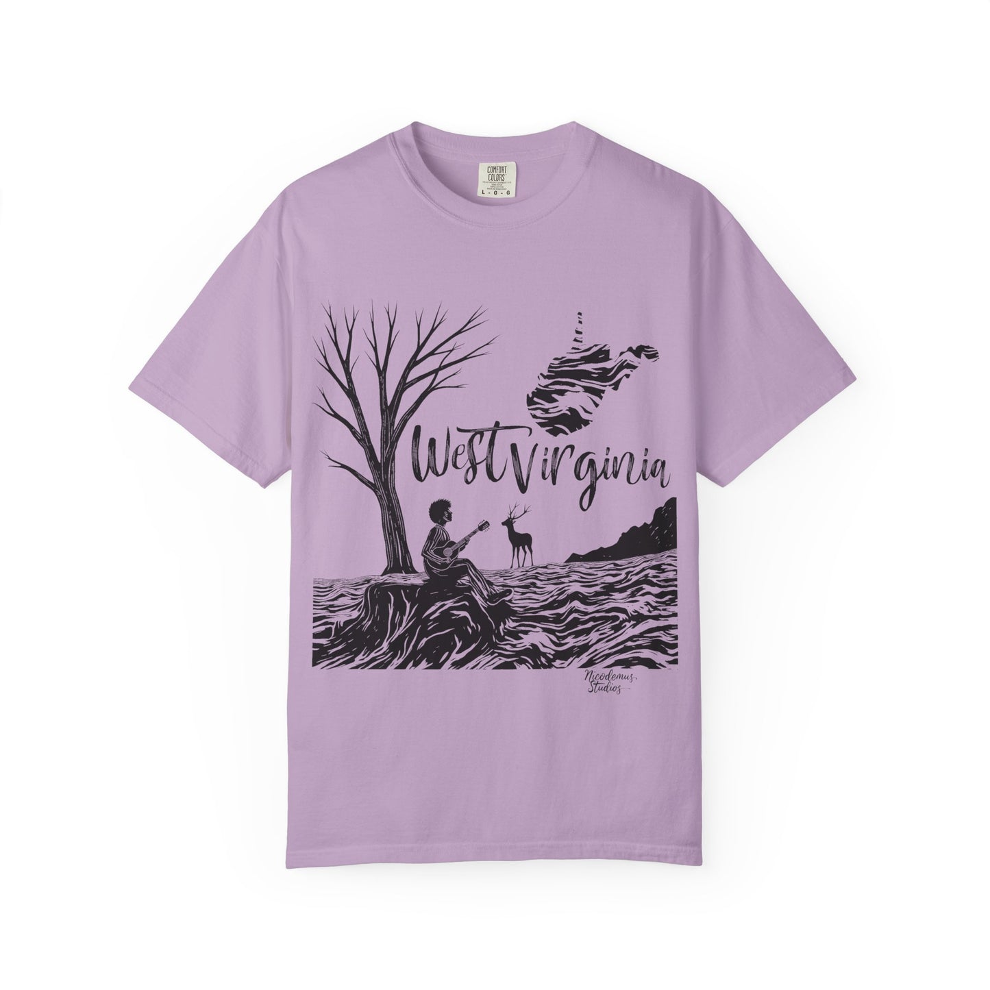 Unisex Garment-Dyed T-shirt | West Virginia Nature Scene-Orchid-S-Nicodemus Studios