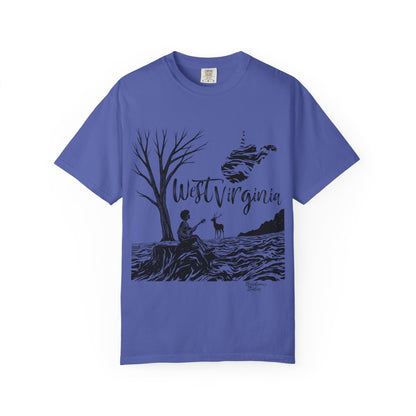 Unisex Garment-Dyed T-shirt | West Virginia Nature Scene-Periwinkle-S-Nicodemus Studios