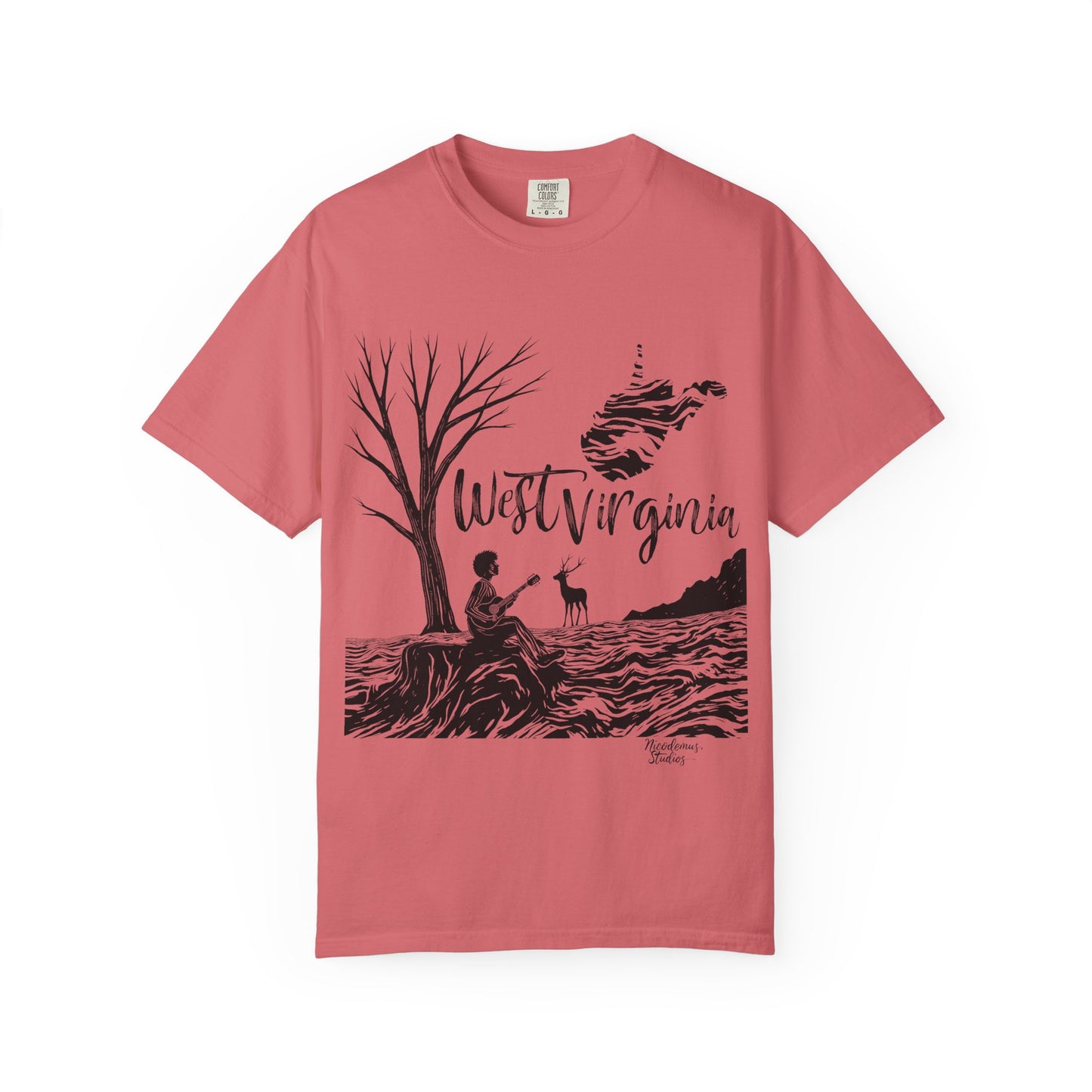 Unisex Garment-Dyed T-shirt | West Virginia Nature Scene-Watermelon-S-Nicodemus Studios