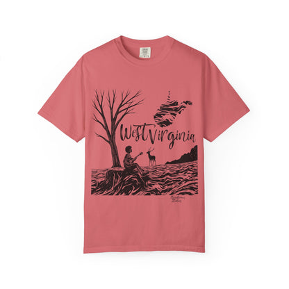 Unisex Garment-Dyed T-shirt | West Virginia Nature Scene-Watermelon-S-Nicodemus Studios