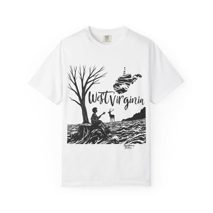Unisex Garment-Dyed T-shirt | West Virginia Nature Scene-White-S-Nicodemus Studios