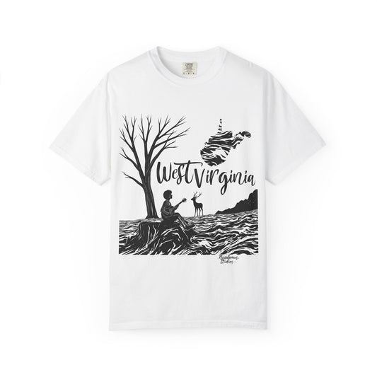 Unisex Garment-Dyed T-shirt | West Virginia Nature Scene-White-S-Nicodemus Studios