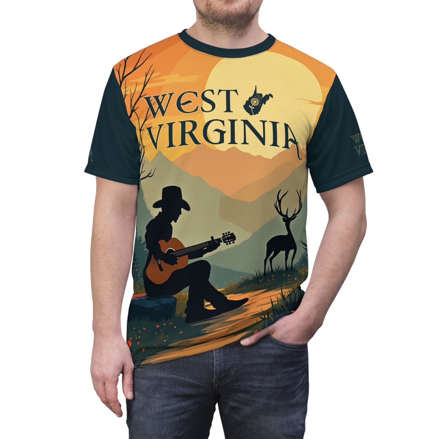 Unisex Graphic Tee Shirt | "Appalachian Guitarist" by Nicodemus Studios-Black stitching-6 oz.-S-Nicodemus Studios
