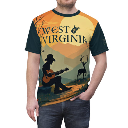 Unisex Graphic Tee Shirt | "Appalachian Guitarist" by Nicodemus Studios-Black stitching-6 oz.-S-Nicodemus Studios