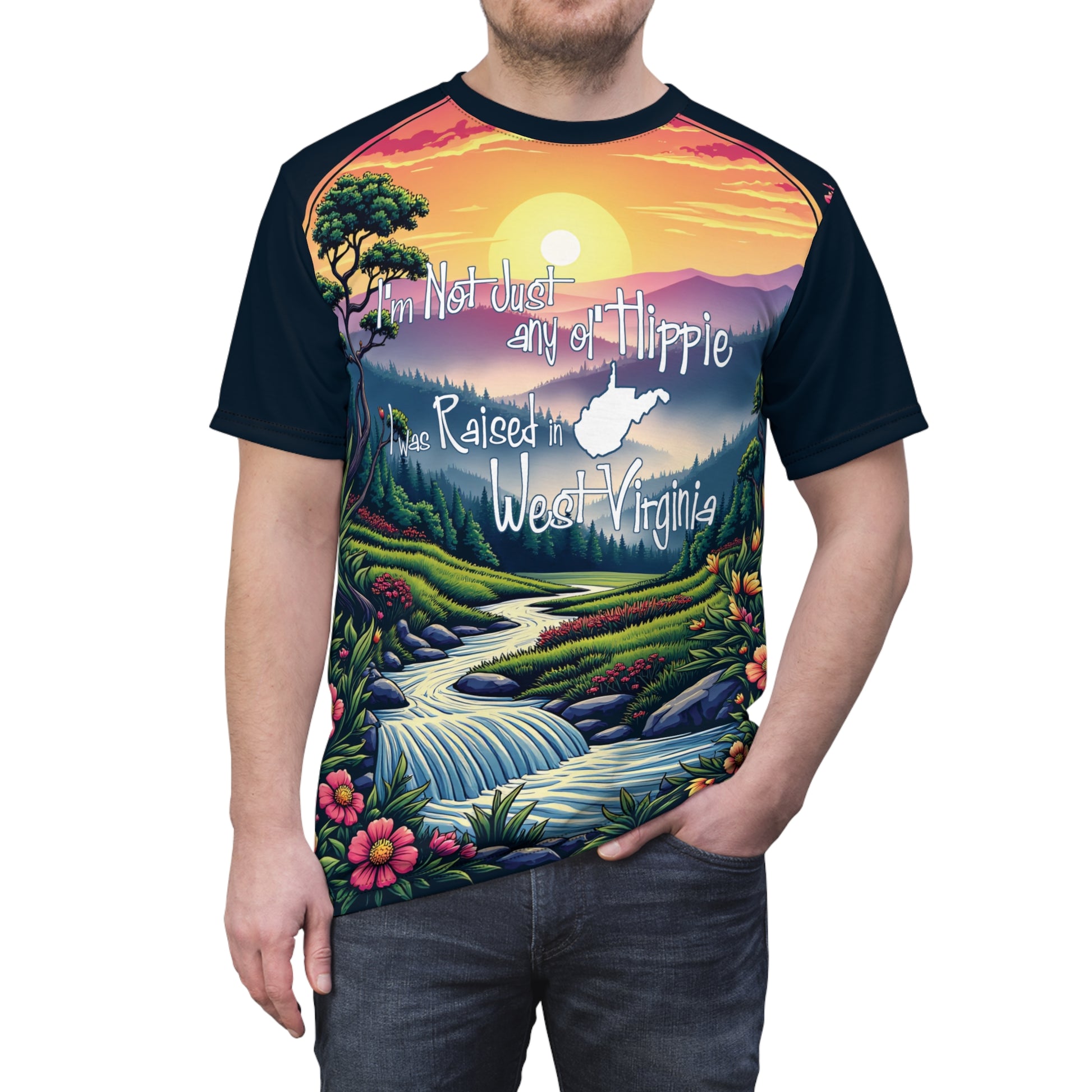 Unisex Graphic Tee Shirt | "Not Just Any Ol' Hippie West Virginia" by Nicodemus Studios-Nicodemus Studios