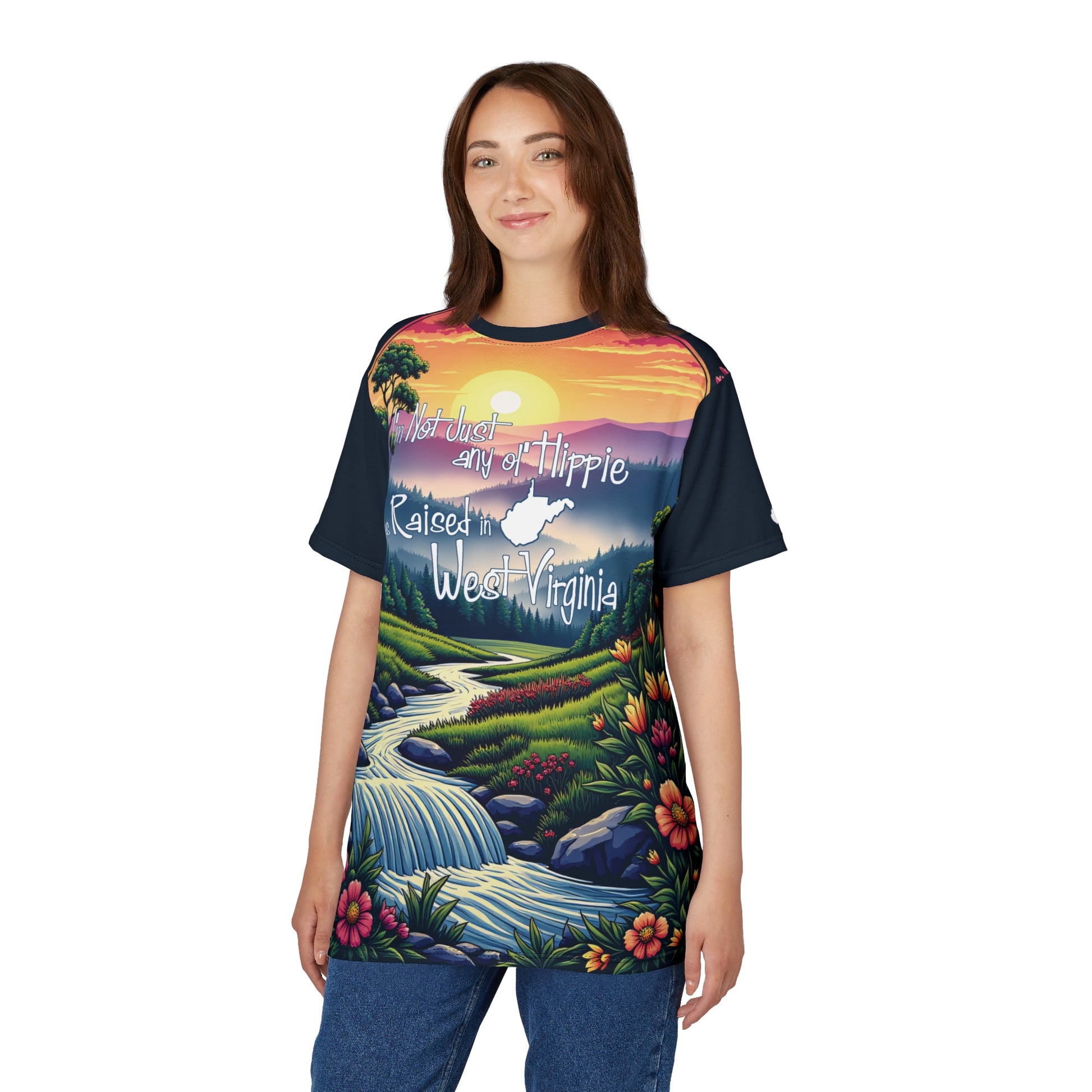 Unisex Graphic Tee Shirt | "Not Just Any Ol' Hippie West Virginia" by Nicodemus Studios-Nicodemus Studios