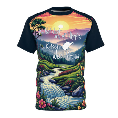 Unisex Graphic Tee Shirt | "Not Just Any Ol' Hippie West Virginia" by Nicodemus Studios-Black stitching-6 oz.-S-Nicodemus Studios
