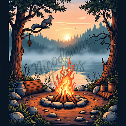 Unisex Graphic Tee Shirt | "Stories Burn Brighter Around a West Virginia Fire" by Nicodemus Studios-Nicodemus Studios