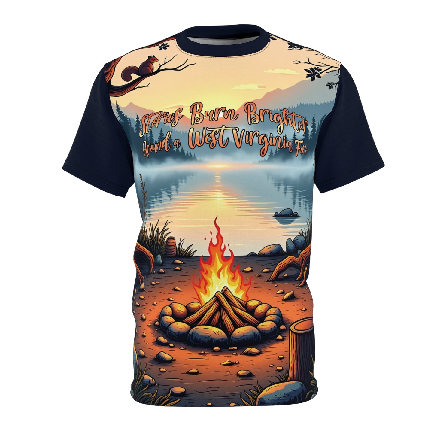 Unisex Graphic Tee Shirt | "Stories Burn Brighter Around a West Virginia Fire" by Nicodemus Studios-Black stitching-6 oz.-S-Nicodemus Studios