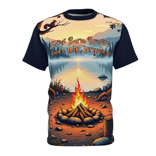 Unisex Graphic Tee Shirt | "Stories Burn Brighter Around a West Virginia Fire" by Nicodemus Studios-Black stitching-6 oz.-S-Nicodemus Studios