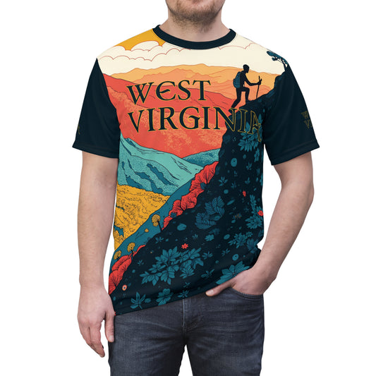Unisex Graphic Tee Shirt | "WV Seasoned Hiker" by Nicodemus Studios-Black stitching-6 oz.-S-Nicodemus Studios