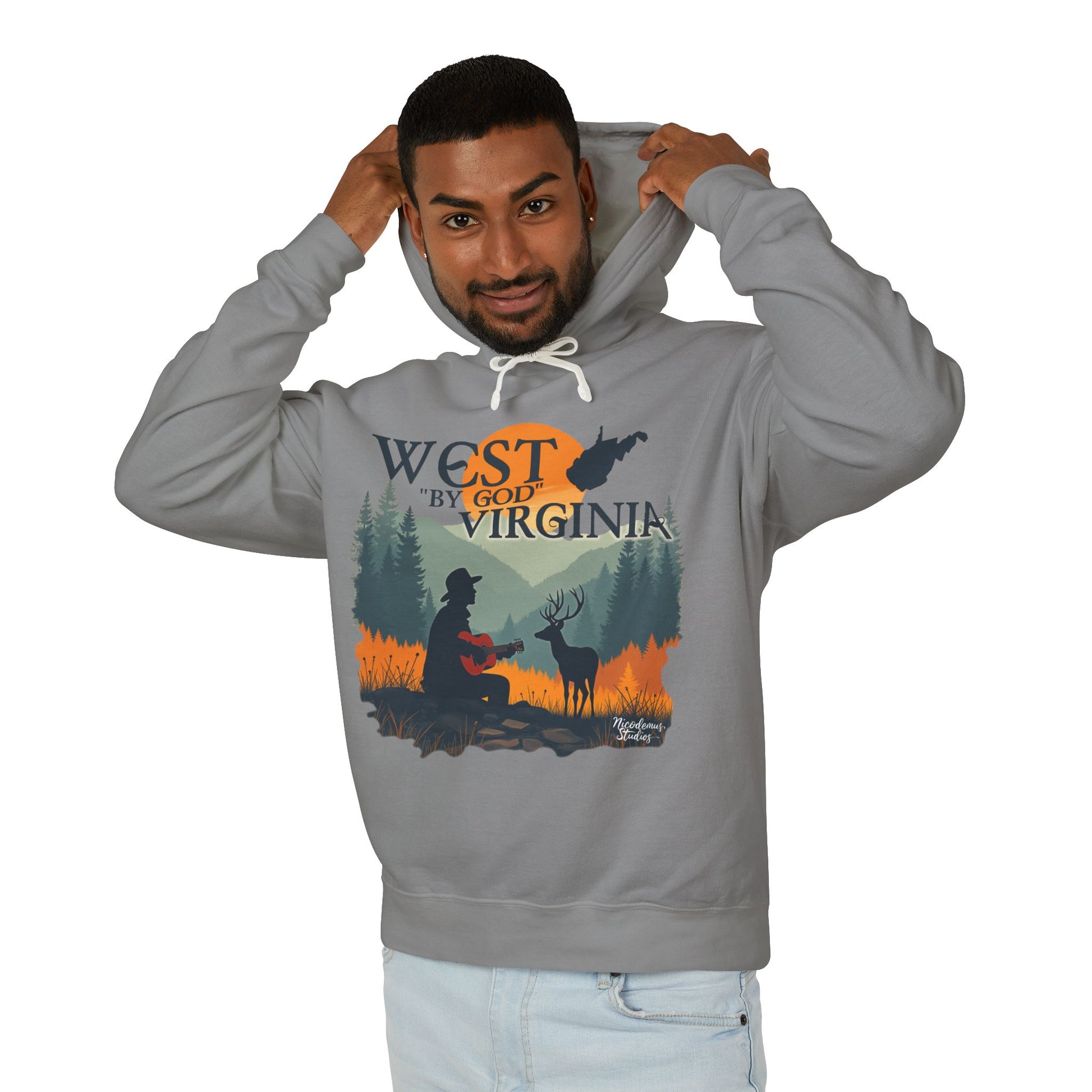 Unisex Lightweight Hooded Sweatshirt | "West By God Virginia" by Nicodemus Studios-Nicodemus Studios