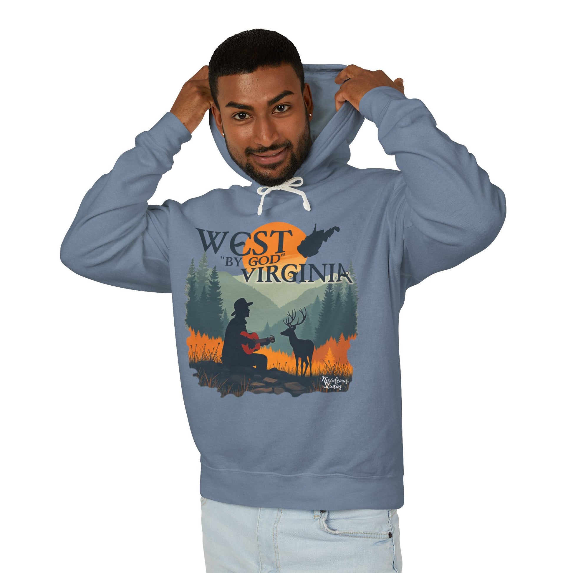 Unisex Lightweight Hooded Sweatshirt | "West By God Virginia" by Nicodemus Studios-Nicodemus Studios