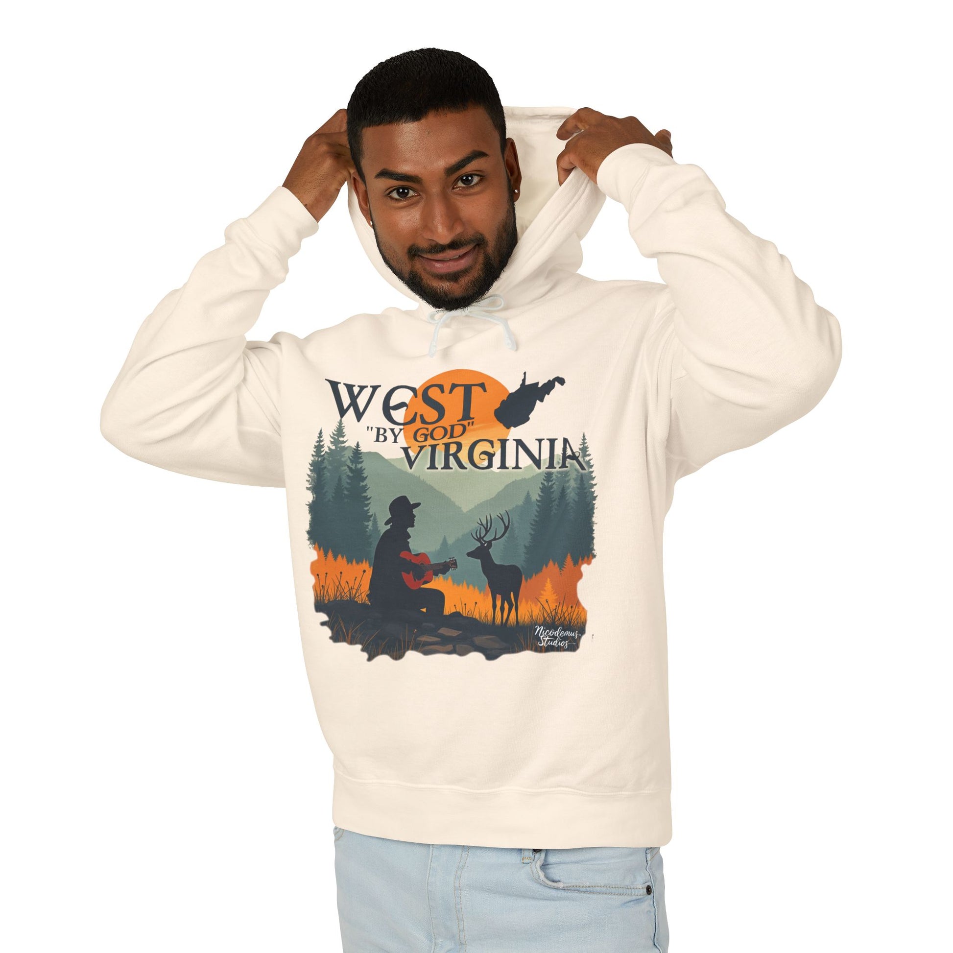 Unisex Lightweight Hooded Sweatshirt | "West By God Virginia" by Nicodemus Studios-Nicodemus Studios
