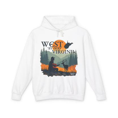 Unisex Lightweight Hooded Sweatshirt | "West By God Virginia" by Nicodemus Studios-S-White-Nicodemus Studios