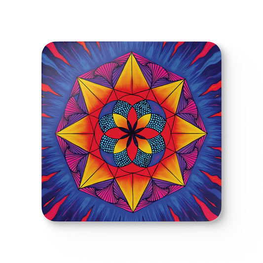 Vibrant Cork Coaster Set | Mandala "Life from Estar"-Cork-3.75" × 3.75"-Square-Nicodemus Studios