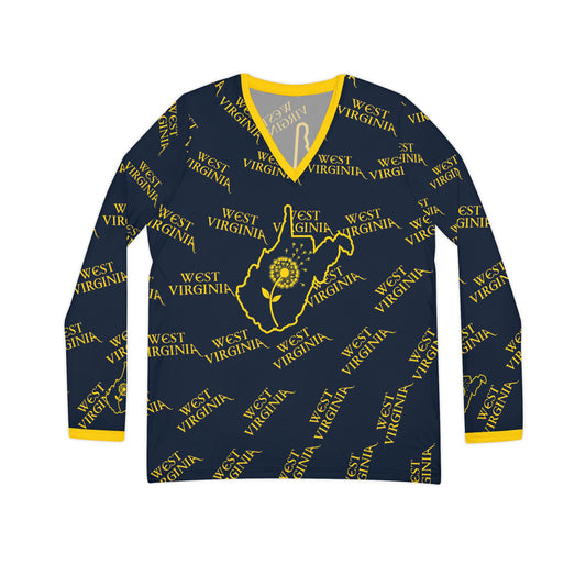 West Virginia Dandelion Design Long Sleeve V-neck Shirt for Women