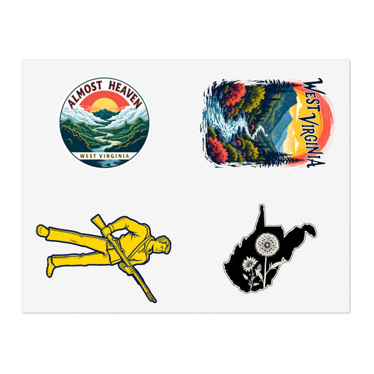 West Virginia Sticker Sheets - Vibrant Outdoor Theme with Scenic Graphics-11" × 8.5"-White-Die-Cut-Nicodemus Studios