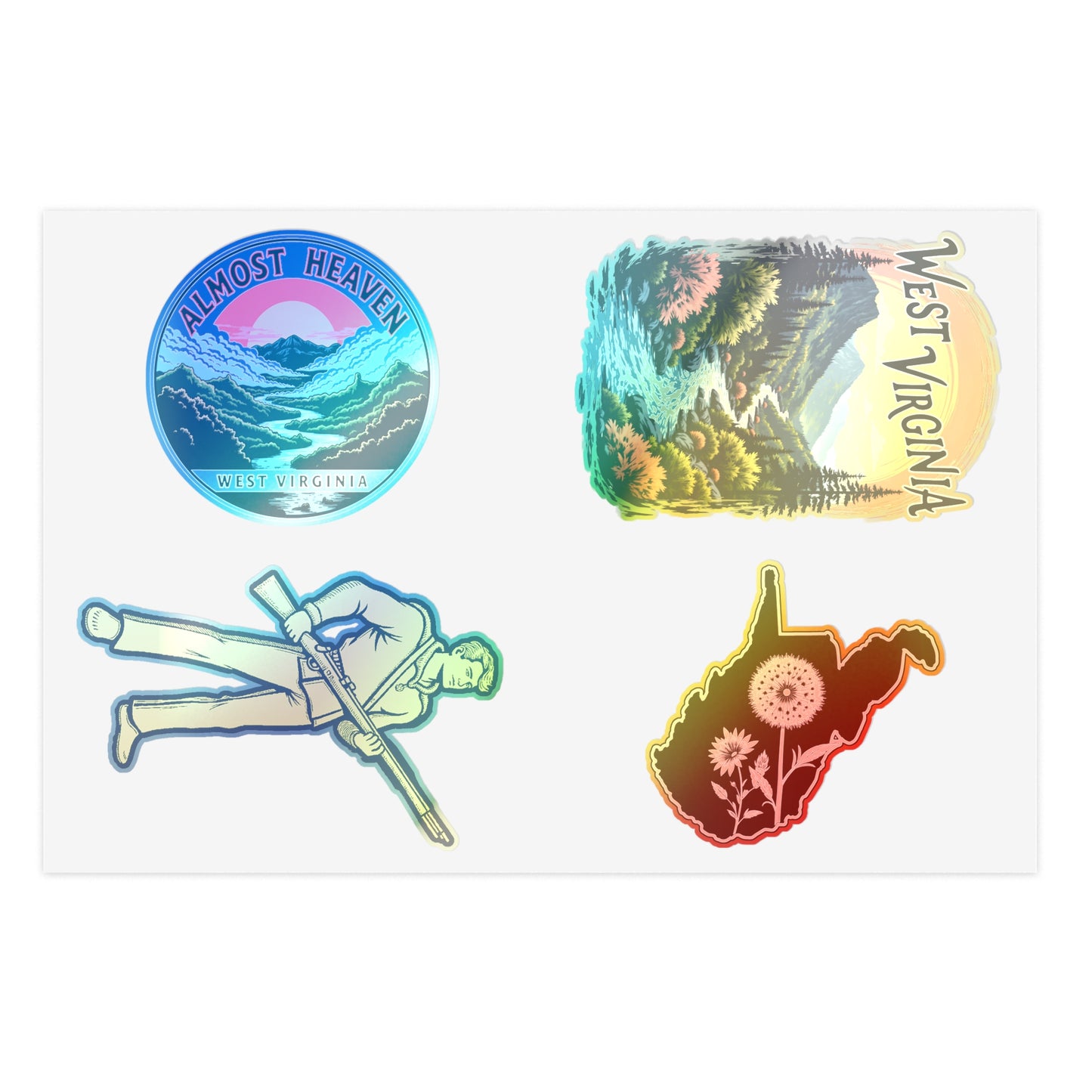 West Virginia Sticker Sheets - Vibrant Outdoor Theme with Scenic Graphics-6" × 4"-Holographic-Die-Cut-Nicodemus Studios