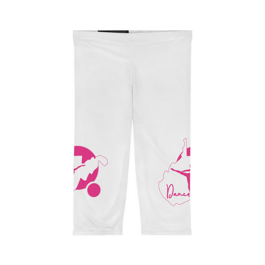 Women's Capri Leggings | WV Dance Script 01-L-White stitching-Nicodemus Studios