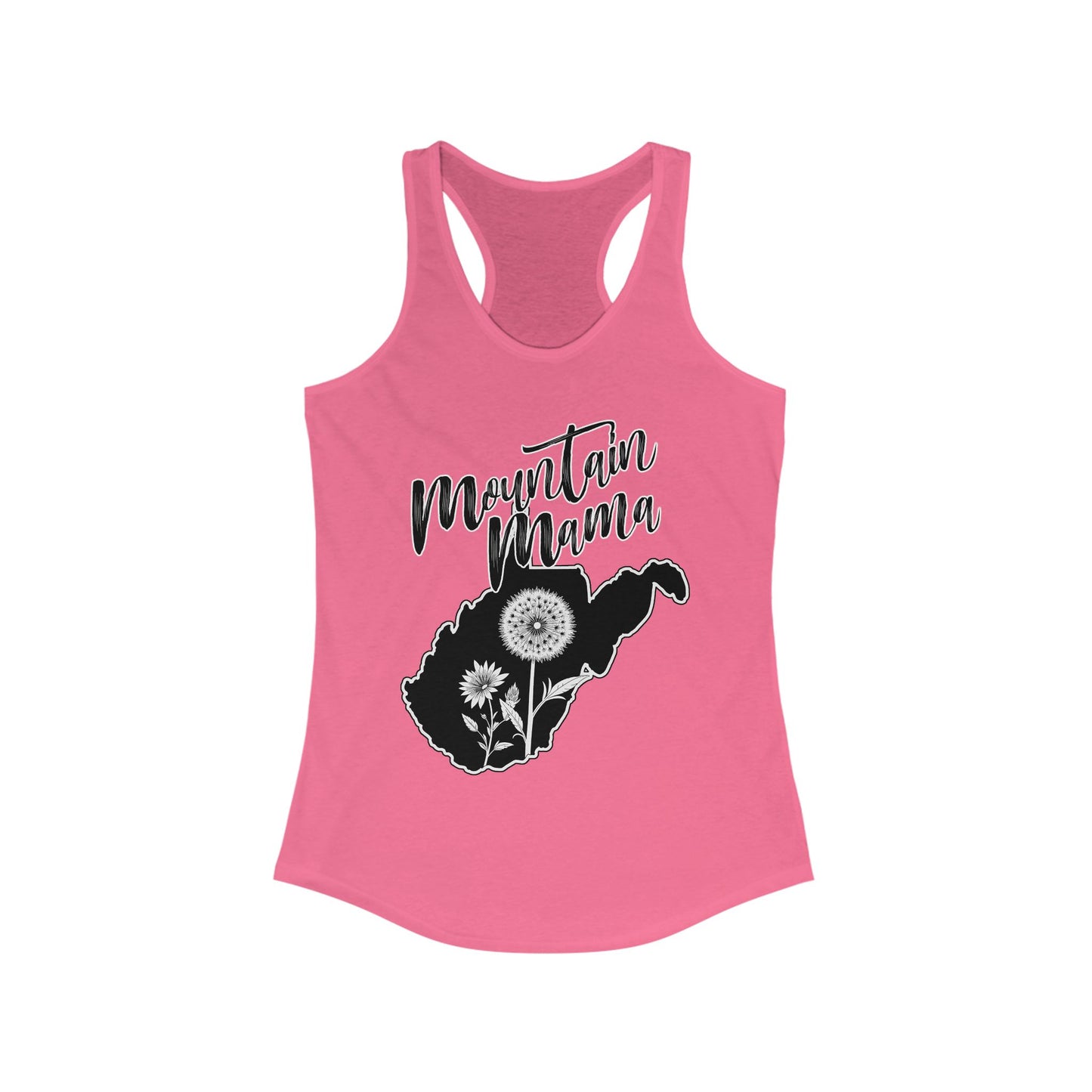 Women's Racerback Tank | Mountain Momma Dandelion-XS-Solid Hot Pink-Nicodemus Studios