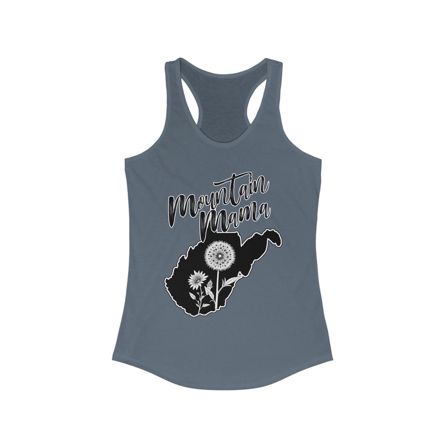 Women's Racerback Tank | Mountain Momma Dandelion-XS-Solid Indigo-Nicodemus Studios