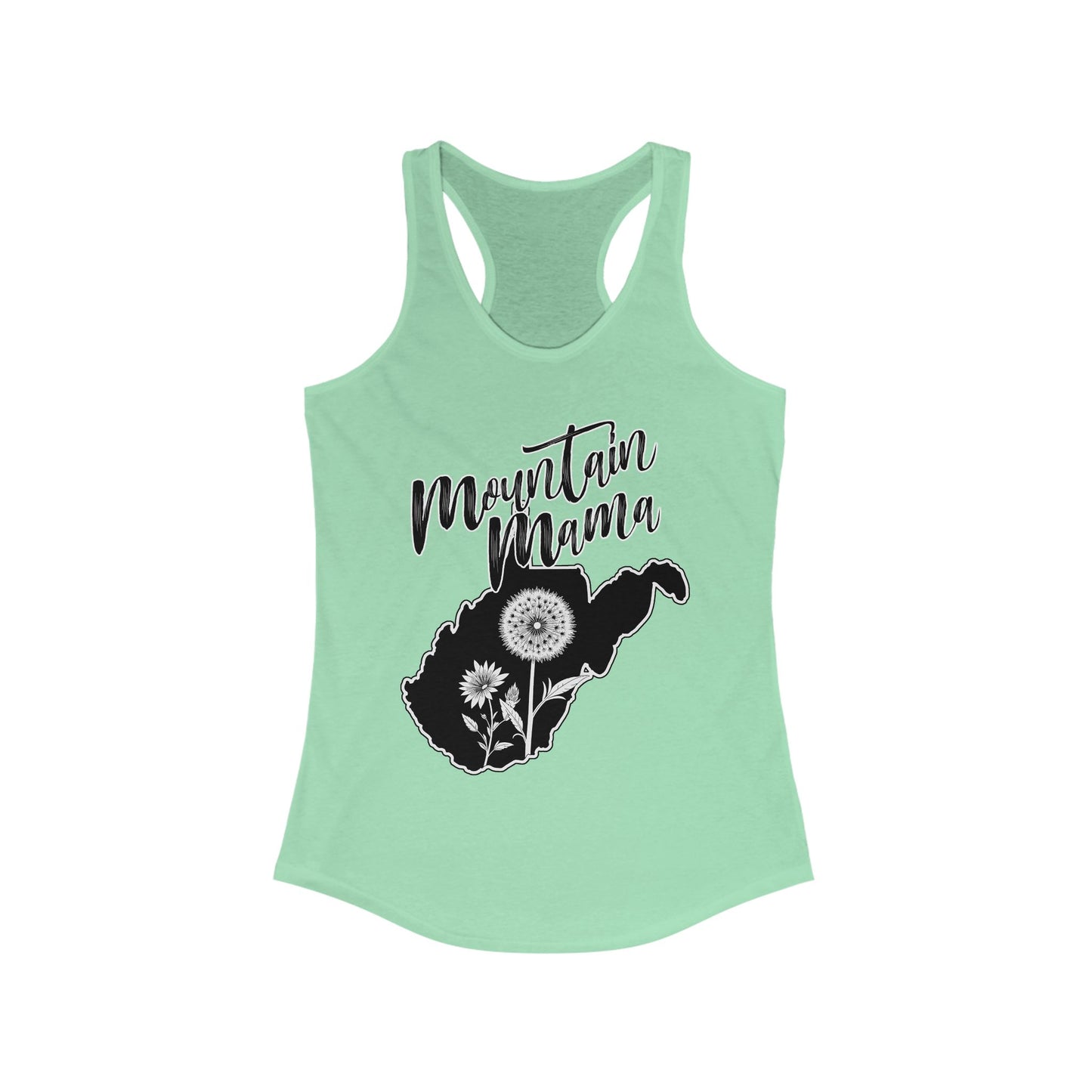 Women's Racerback Tank | Mountain Momma Dandelion-XS-Solid Mint-Nicodemus Studios