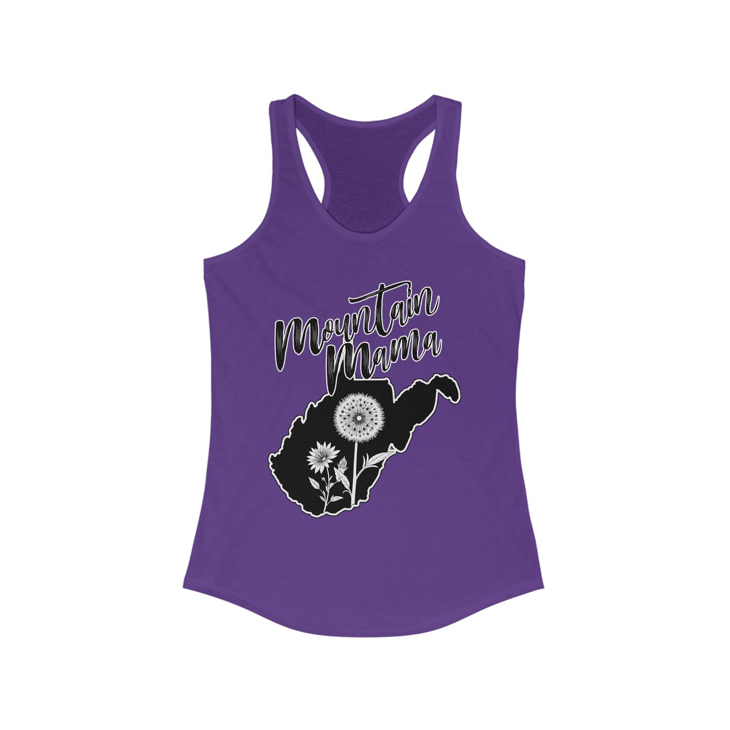 Women's Racerback Tank | Mountain Momma Dandelion-XS-Solid Purple Rush-Nicodemus Studios