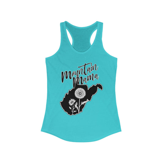 Women's Racerback Tank | Mountain Momma Dandelion-XS-Solid Tahiti Blue-Nicodemus Studios