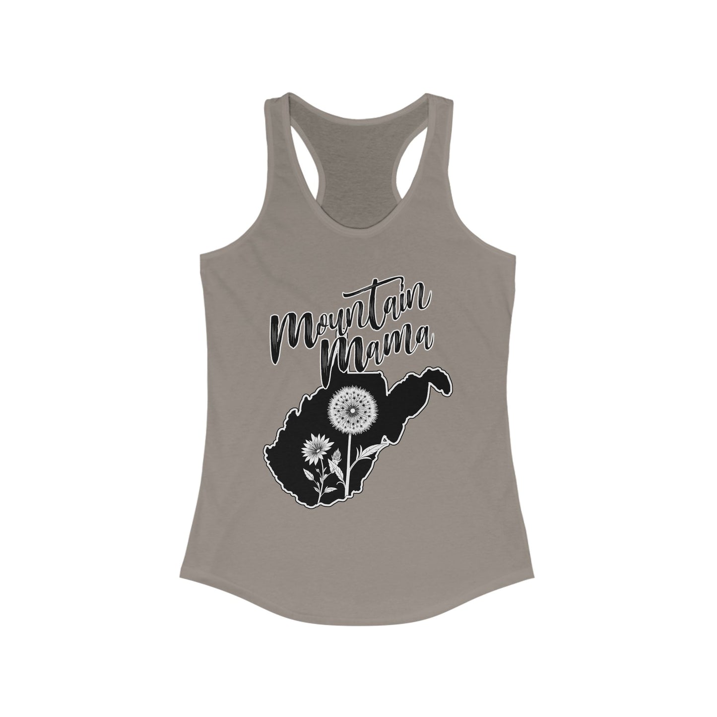 Women's Racerback Tank | Mountain Momma Dandelion-XS-Solid Warm Gray-Nicodemus Studios