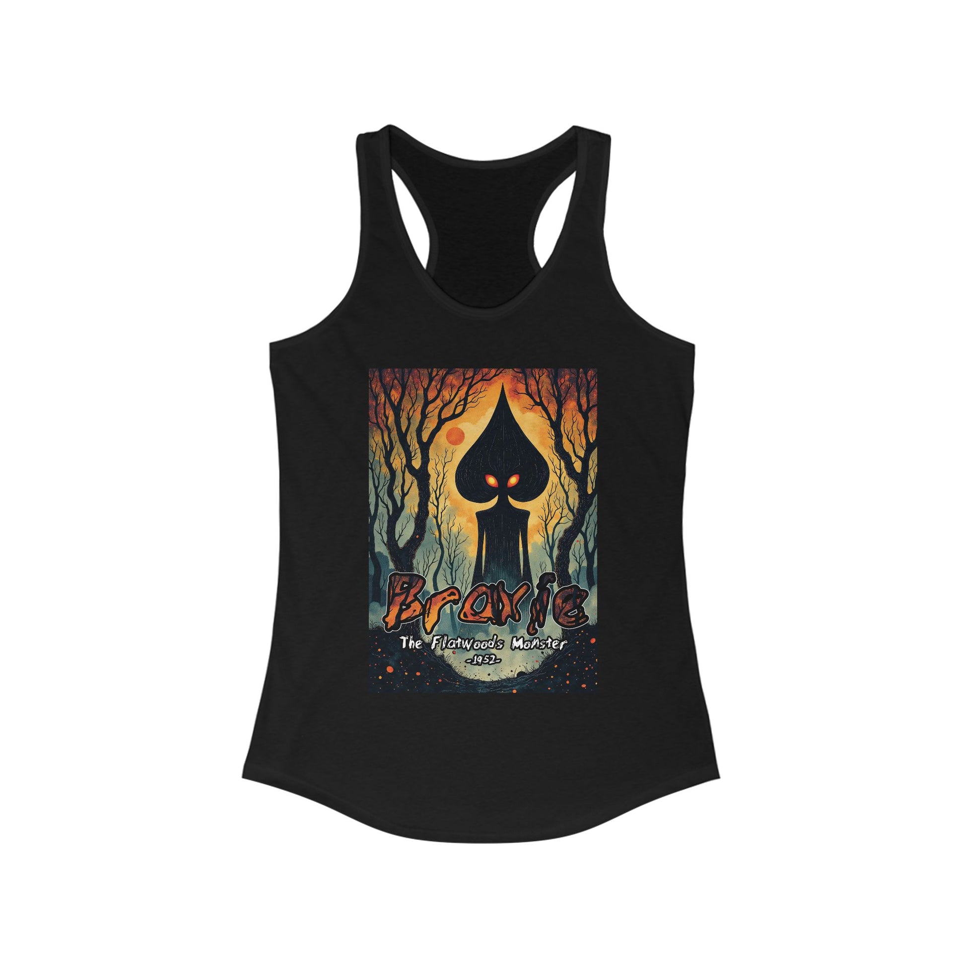 Women's Racerback Tank Top | Braxie The Flatwoods Monster-XS-Solid Black-Nicodemus Studios