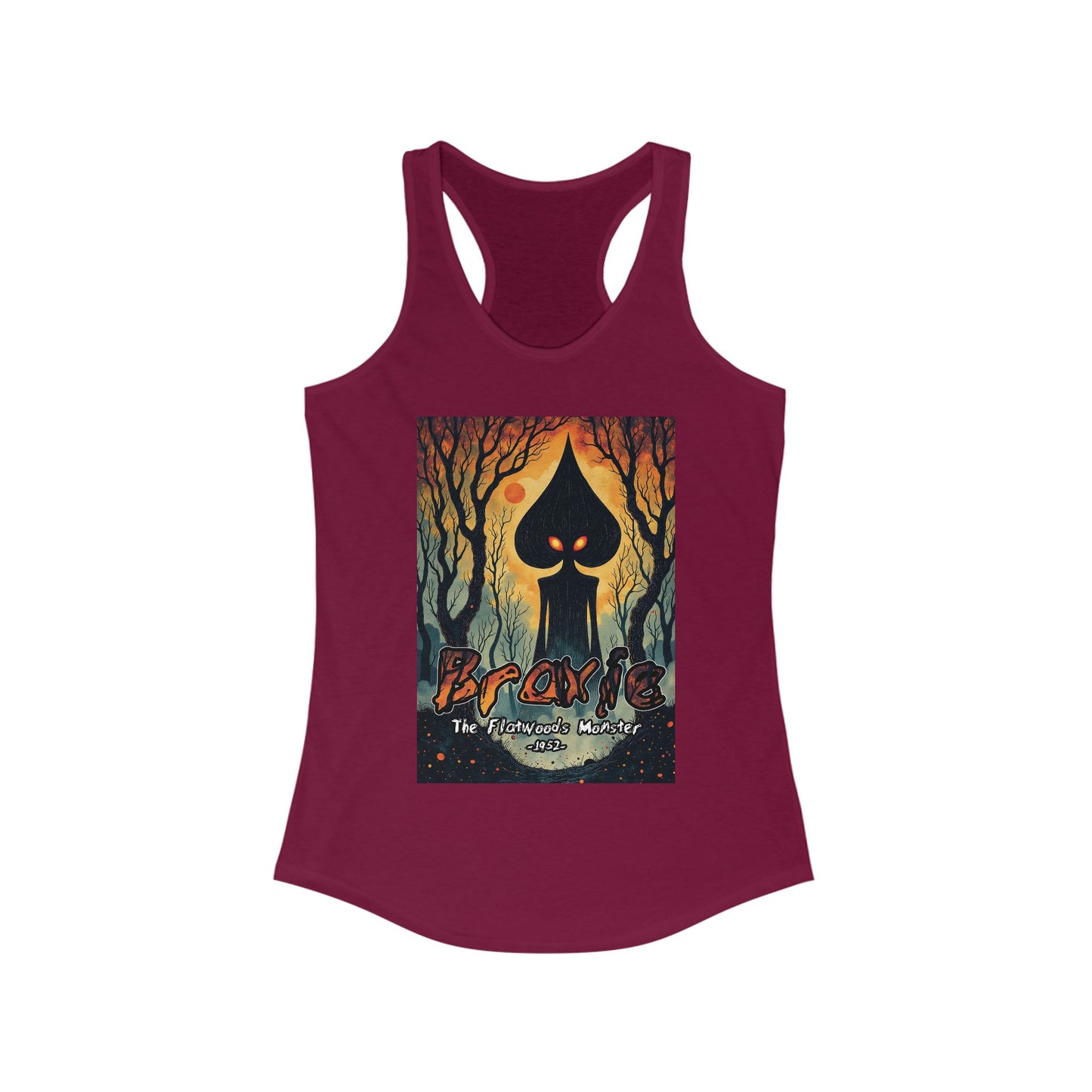 Women's Racerback Tank Top | Braxie The Flatwoods Monster-XS-Solid Cardinal Red-Nicodemus Studios