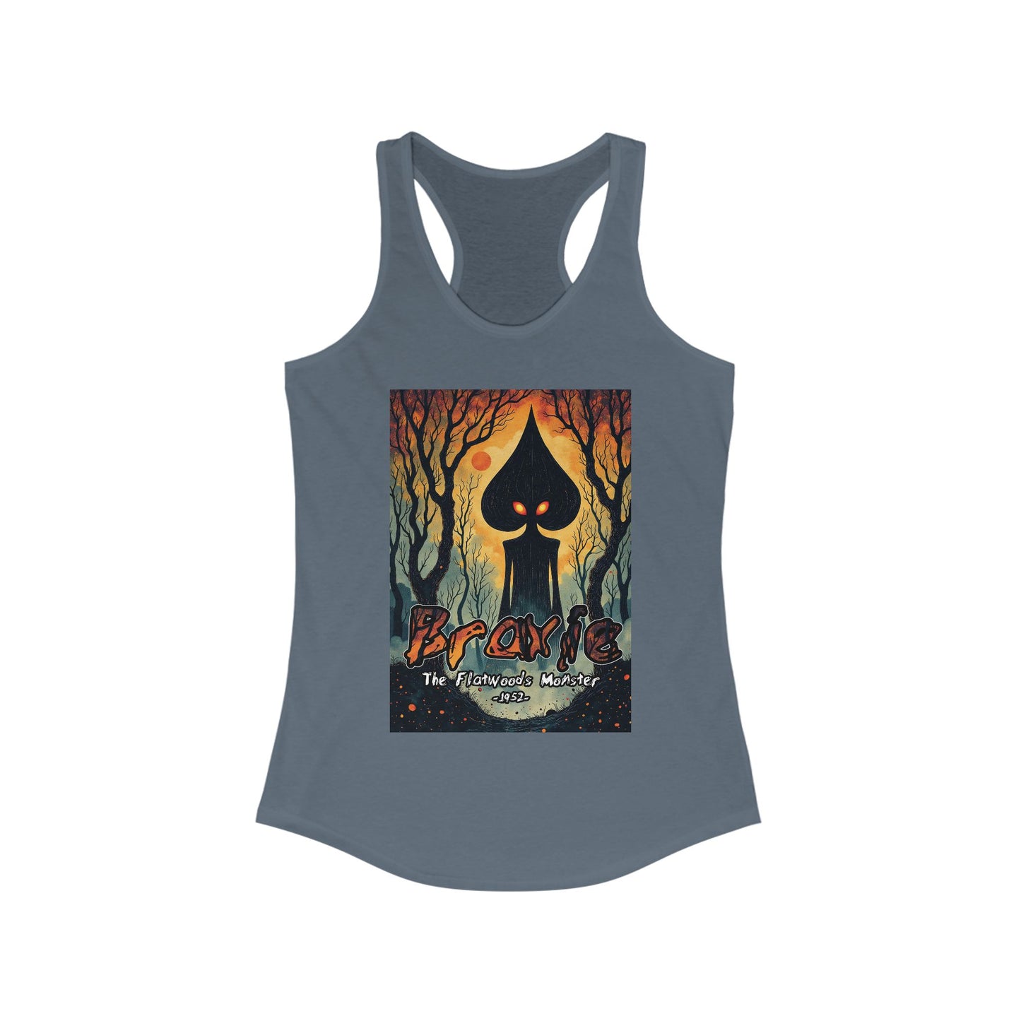 Women's Racerback Tank Top | Braxie The Flatwoods Monster-XS-Solid Indigo-Nicodemus Studios