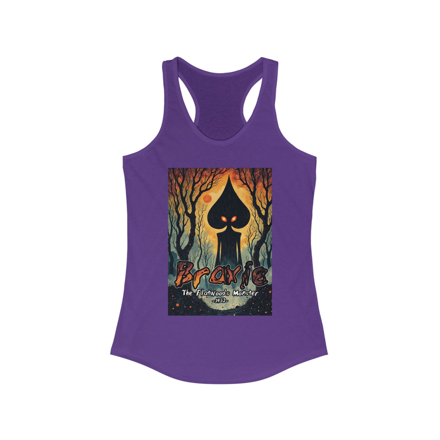 Women's Racerback Tank Top | Braxie The Flatwoods Monster-XS-Solid Purple Rush-Nicodemus Studios