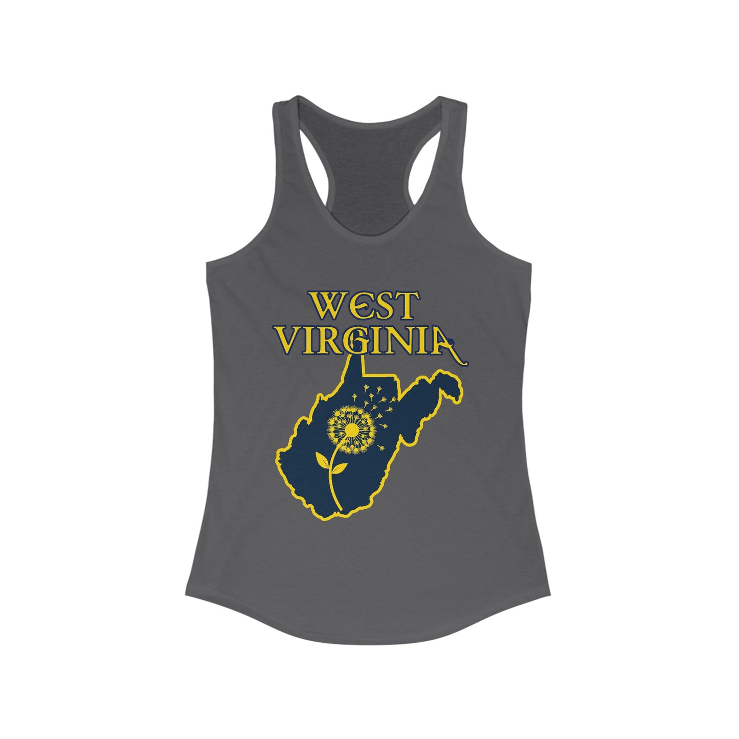 Women's Racerback Tank | West Virginia Dandelion Design-S-Solid Dark Gray-Nicodemus Studios