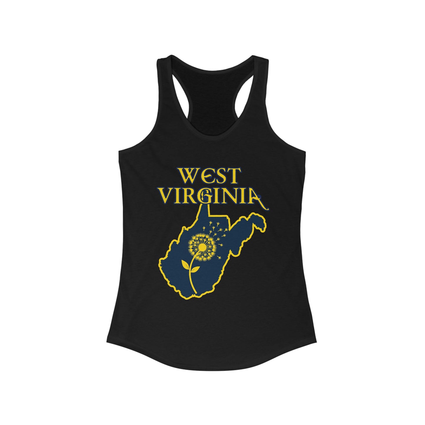 Women's Racerback Tank | West Virginia Dandelion Design-XS-Solid Black-Nicodemus Studios