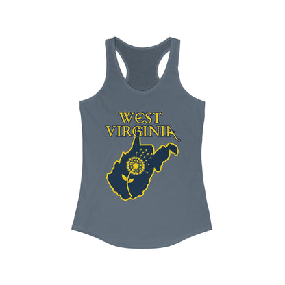Women's Racerback Tank | West Virginia Dandelion Design-XS-Solid Indigo-Nicodemus Studios