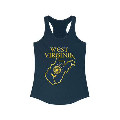 Women's Racerback Tank | West Virginia Dandelion Design-XS-Solid Midnight Navy-Nicodemus Studios